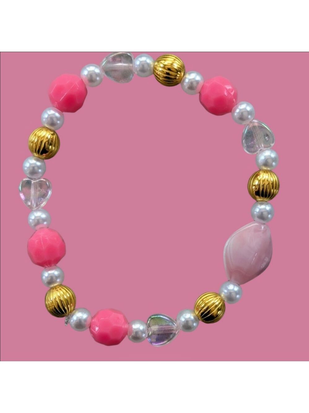 Pink and Gold Beaded Stretch Bracelet - Picture 2 of 4